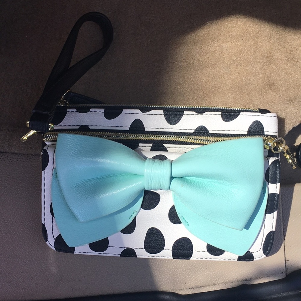 Betsey Johnson Bow polka dot wristlet wallet